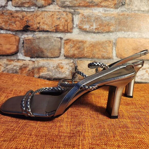 Unisa Women's Shoes Sandals Pewter Braided Strappy Heel Size 6 Metal Vintage - Picture 6 of 12